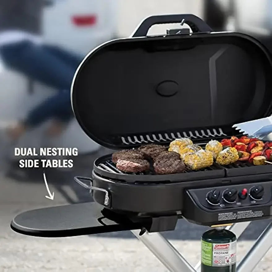 Coleman RoadTrip 285 Portable Stand-Up Propane Grill, Gas Grill with 3 Adjustable Burners and Instastart Push-Button Ignition;