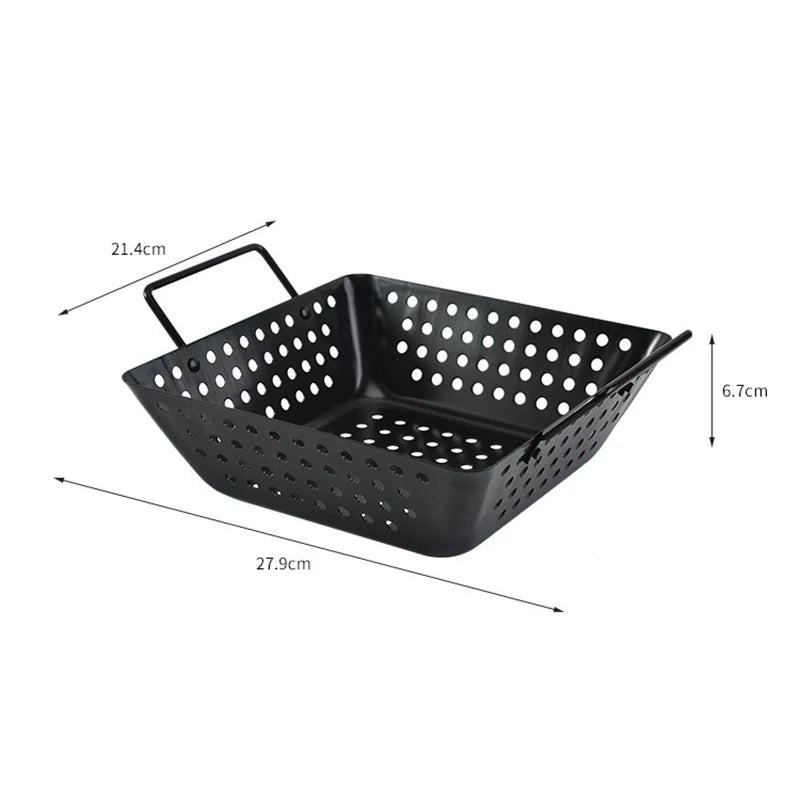 Stainless Steel Barbecue Grill Basket With Perforated Drain Basket Non-Stick Charcoal Plate Camping Portable BBQ Accessories