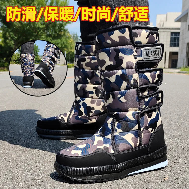 Winter Thick Men Snow Boots High Top Warm Cotton Shoes Lightweight Slip Resistant Camouflage Outdoor Boots