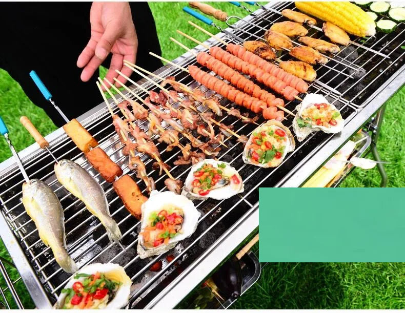 Thickened Large Stainless Steel Grill, Outdoor Folding Grill BBQ Portable Grill