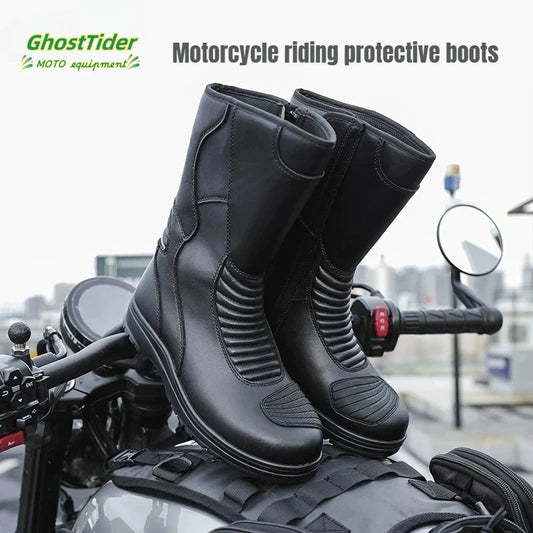 Motorcycle Boots Men Classic Motocross Boots with Reinforced Heel Toe Counter Waterproof Tall Motorcycle Touring Boot Botas Moto