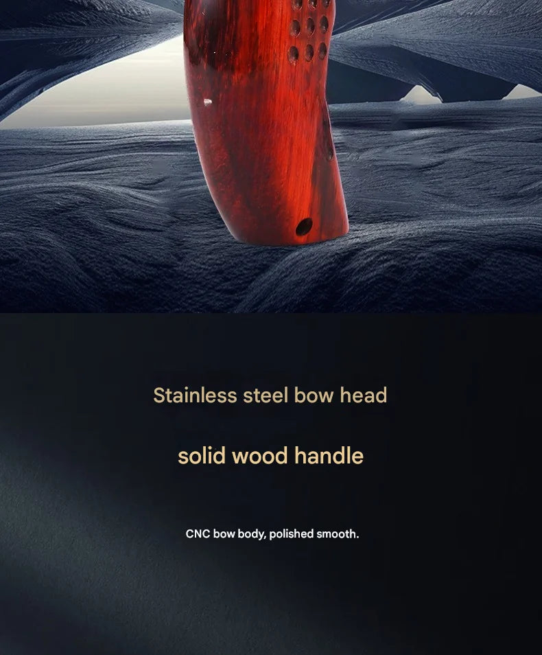 Powerful Stainless Steel Slingshot with Flat Rubber Band Outdoor Hunting and Shooting Combat Catapult with Wooden Handle