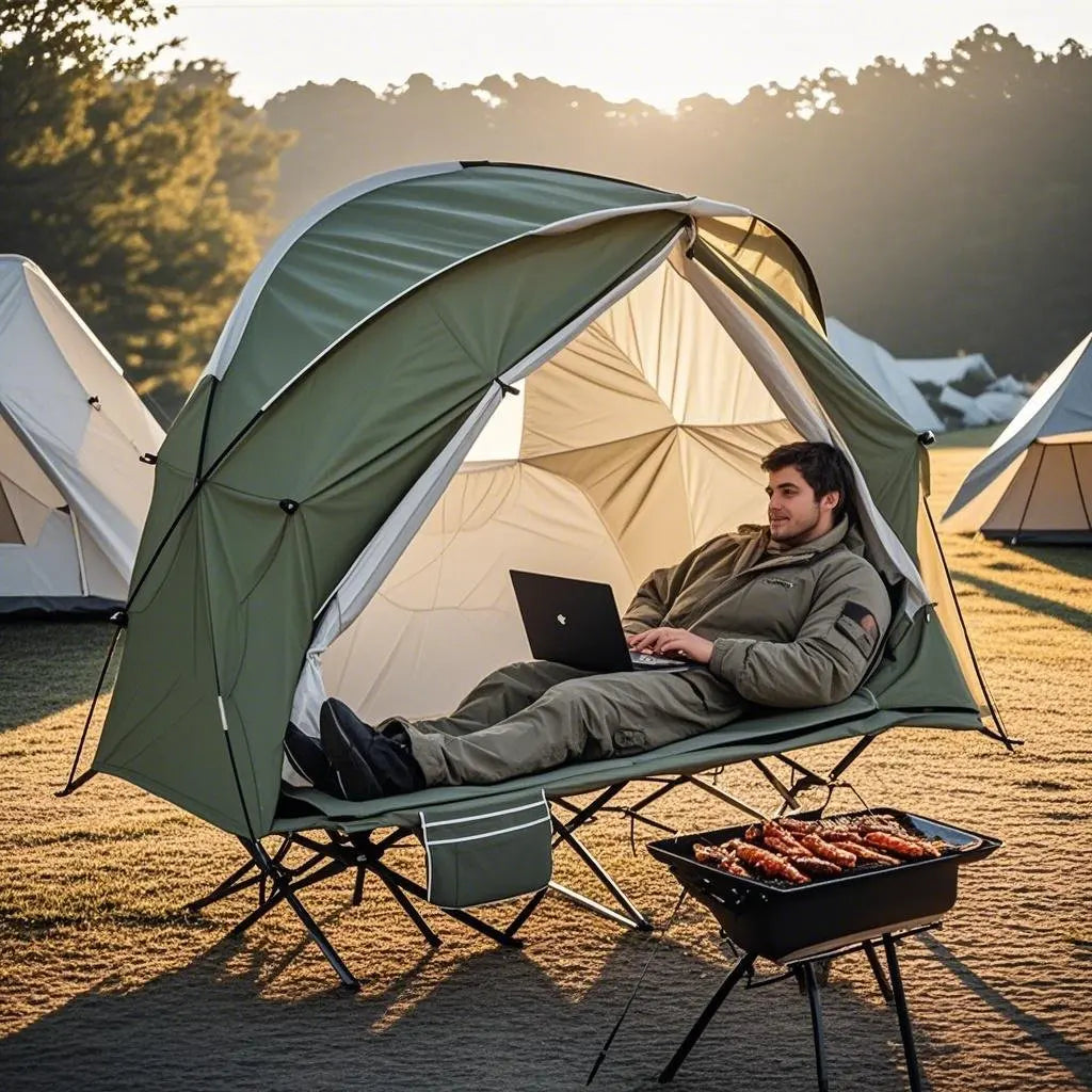 All-Season Camping Cot Tent 1-Person - Sturdy Cross-Braced Structure, for Fishing or Outdoor Activities,, Compact & Portable