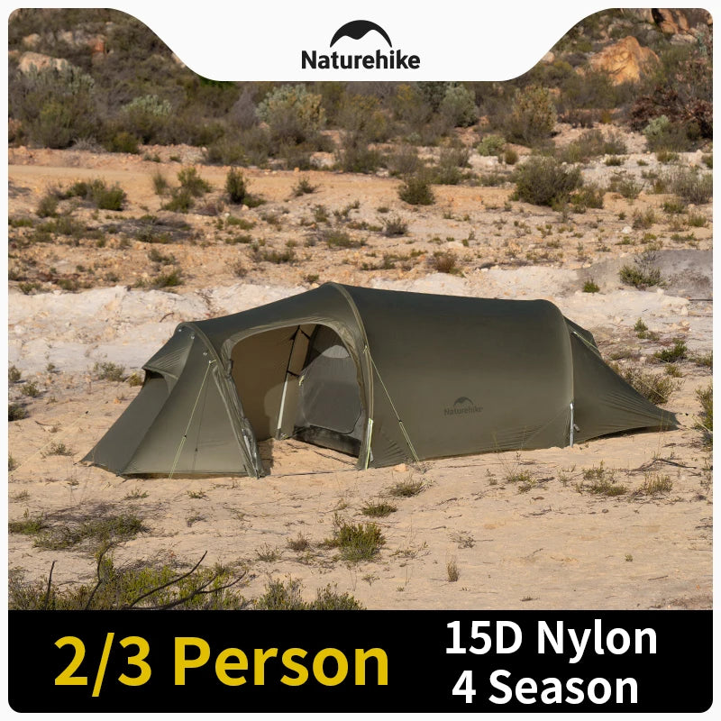 Naturehike Opalus UL Tent Lightweight Outdoor Hiking Camping Glamping Large Space Tunnel Tent for 2-3 Person 4 Season Travel