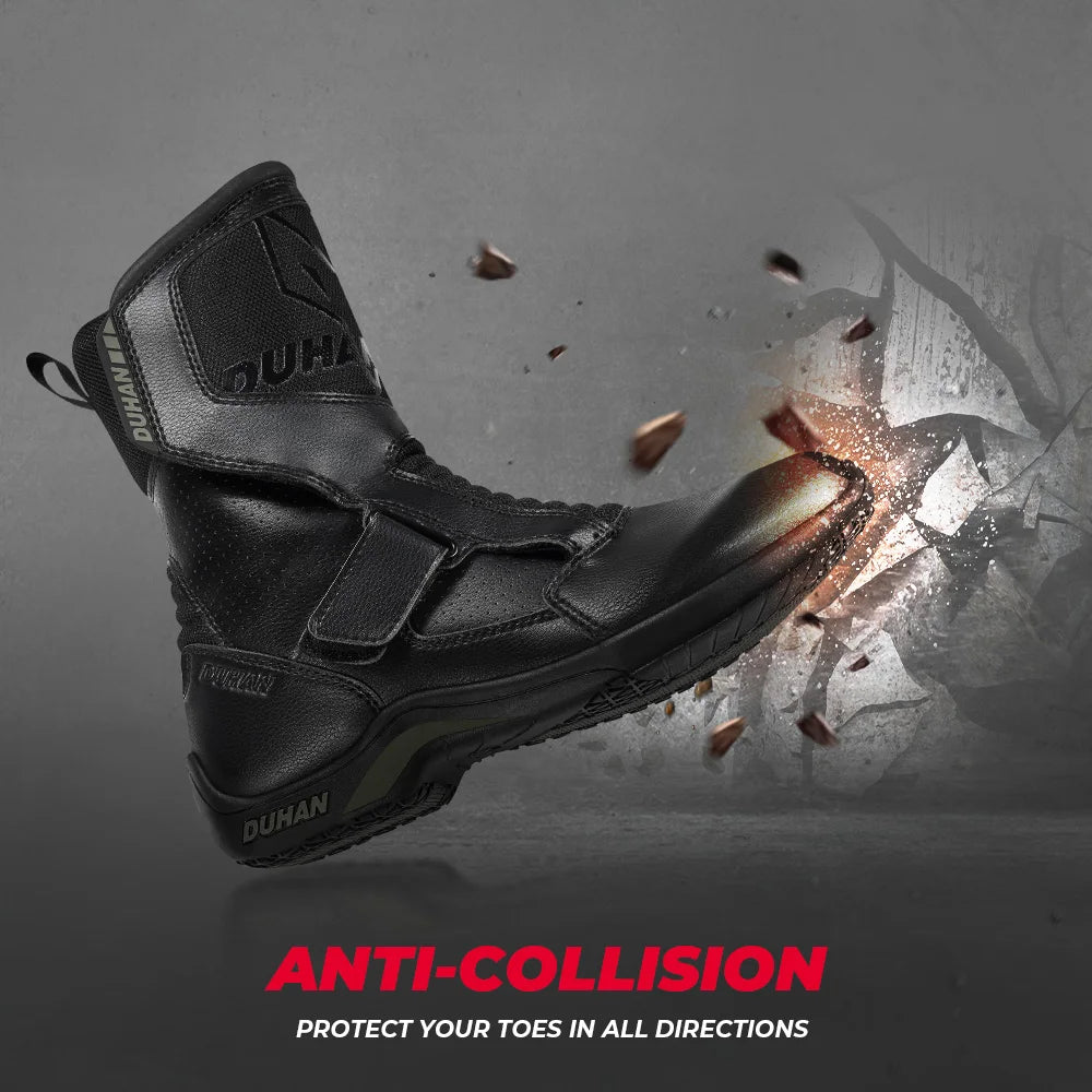 Motorcycle Boots Men Leather Waterproof Riding Black Shoes Summer Breathable Safety Motocross Motobike Thick Sole Protection