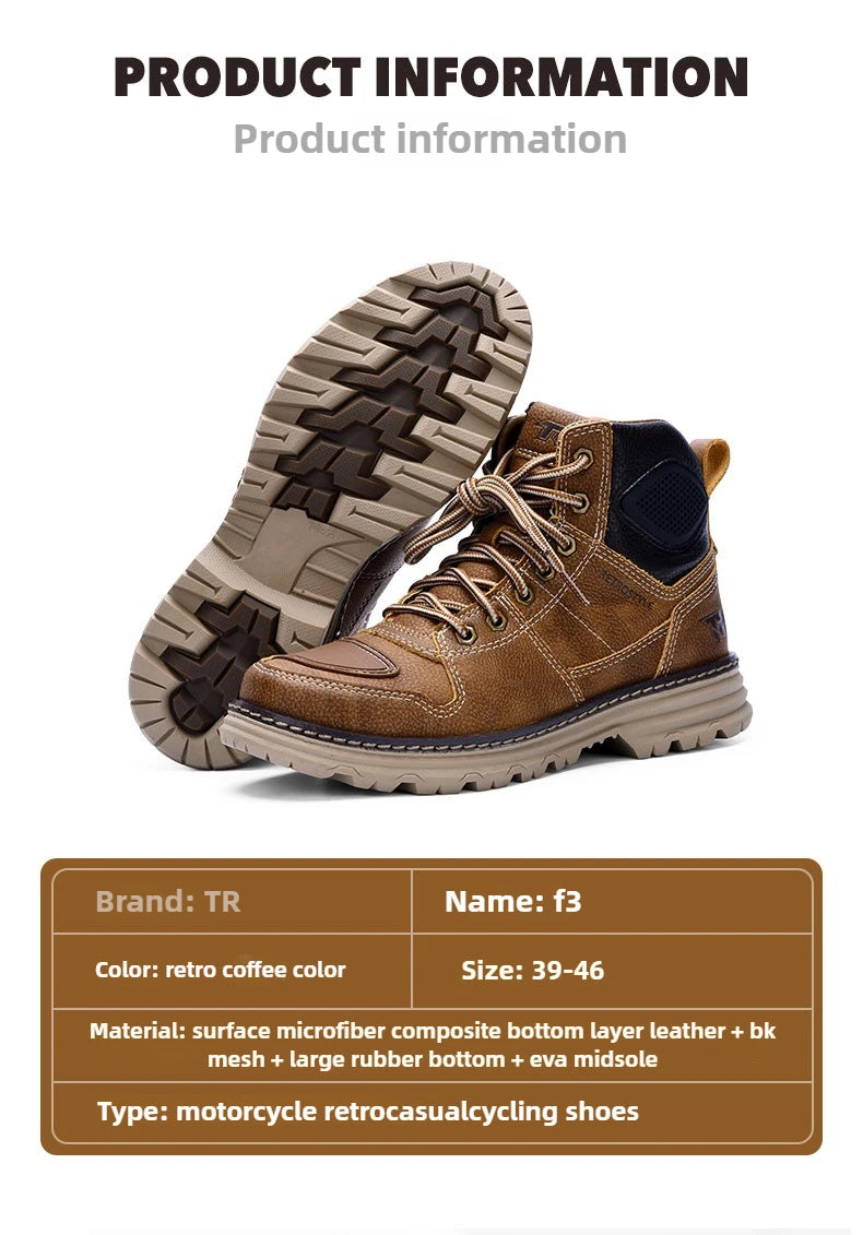 Tiger Retro Boots for Motorcycle Microfiber Wear-resistant Leisure Cycling Brown Boots Men Casual Moto Riding Botas Para Moto