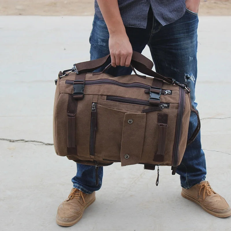 Outdoor Hiking Camping Canvas Backpack Large Capacity Tactical Travel Climbing Bag Luggage Handbag Men Women Computer Rucksack