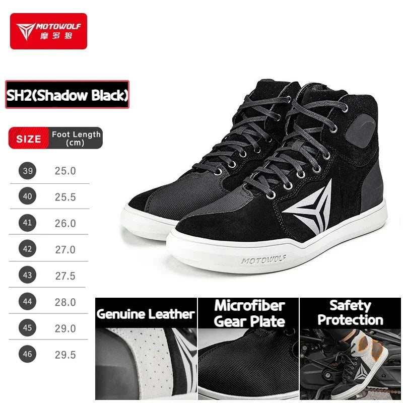 MOTOWOLF Motorcycle Boots Summer Breathable Leather Ventilated Riding Shoes Retro Anti-Slip Off-road Biker Shoes for Men Women