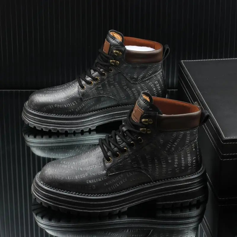 Motorcycle cycling shoes Ankle Boots Casual Sneaker Leather Shoes Loafers  Boots for Men Sports and Wear Round Toe Army Boots