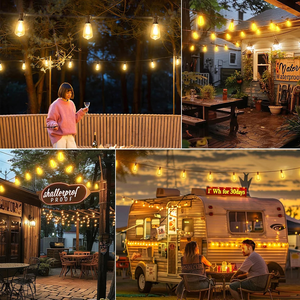 ST38 LED Solar String Light Dimmable Outdoor Shatterproof Garden Solar Powered String Lights with Remote Bistro Cafe Camping Dec