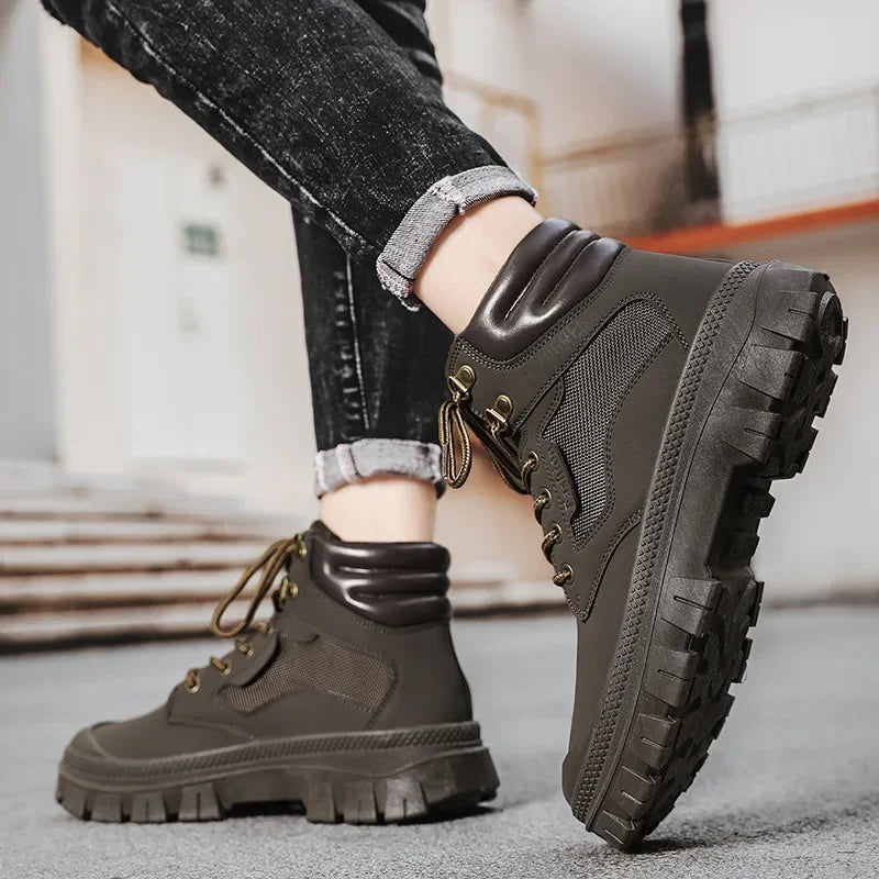 Men's Boots Fashion Motorcycle Ankle Boots High Top Casual Shoes for Men Lace Up Platform Boot Non Slip Hiking Boot Botas Hombre