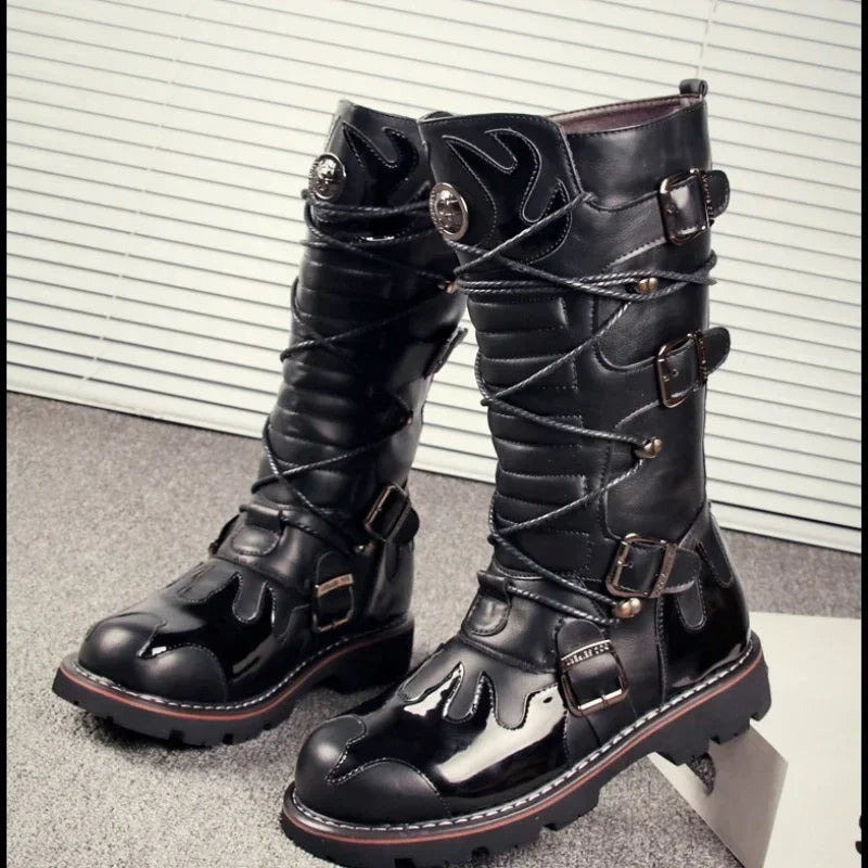 High Quality Motorcycle High Boots Black Thick Soled Anti Slip Tactical Boots Waterproof Casual Boots Outdoor Casual Shoes