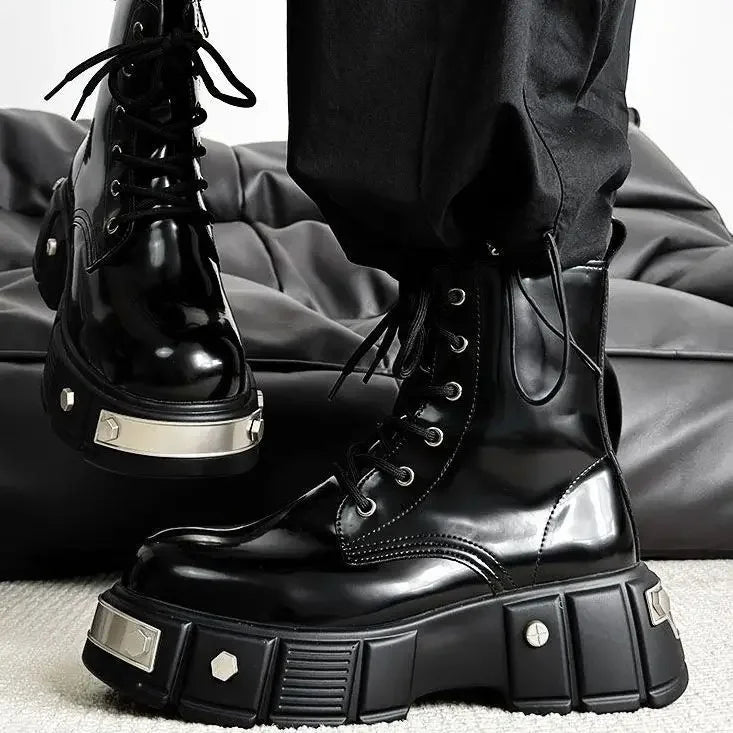 2025 Couple Platform Men's Punk Style European and American Zipper Locomotive British High-top Big Head Tooling Boots Women