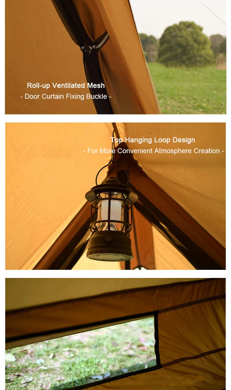 EMER Camping Hot Tent with Chimney Window Outdoor Ultralight Tipi Teepee Tent Pyramid Double Layer Bushcraft 2-Person BC Tent