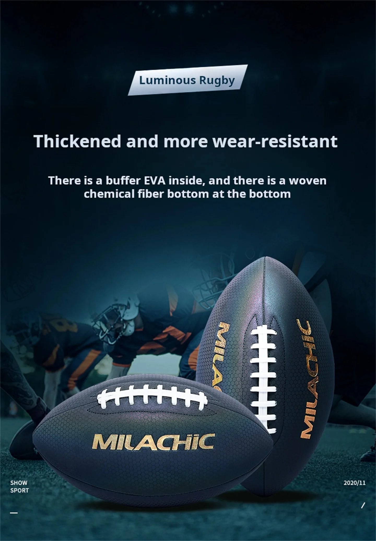 Luminous Fluorescent Reflective Rugby Pu American Standard Game Training Ball