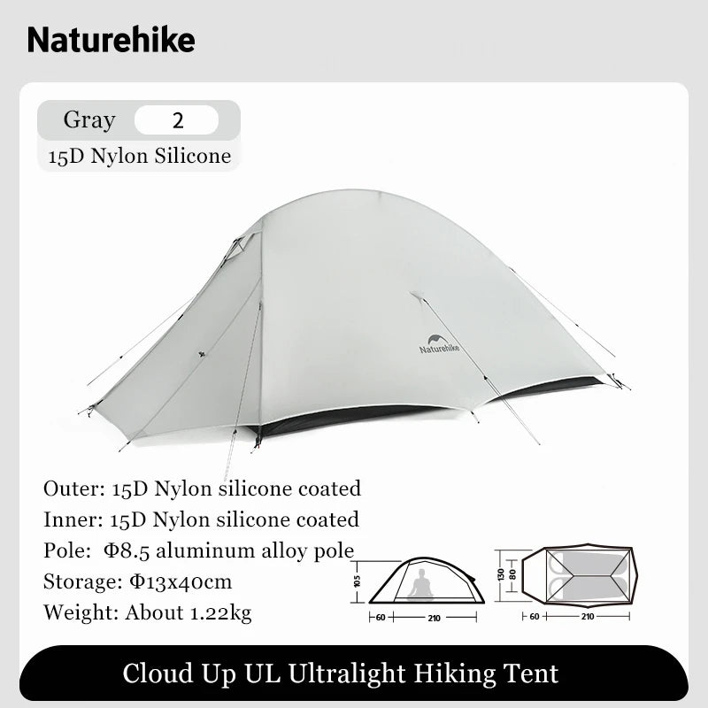 Naturehike Cloud Up Outdoor Camping Tent Ultralight 2 Person 15D Silica Gel Double Layer Backpack Tent Hiking With Free Mat