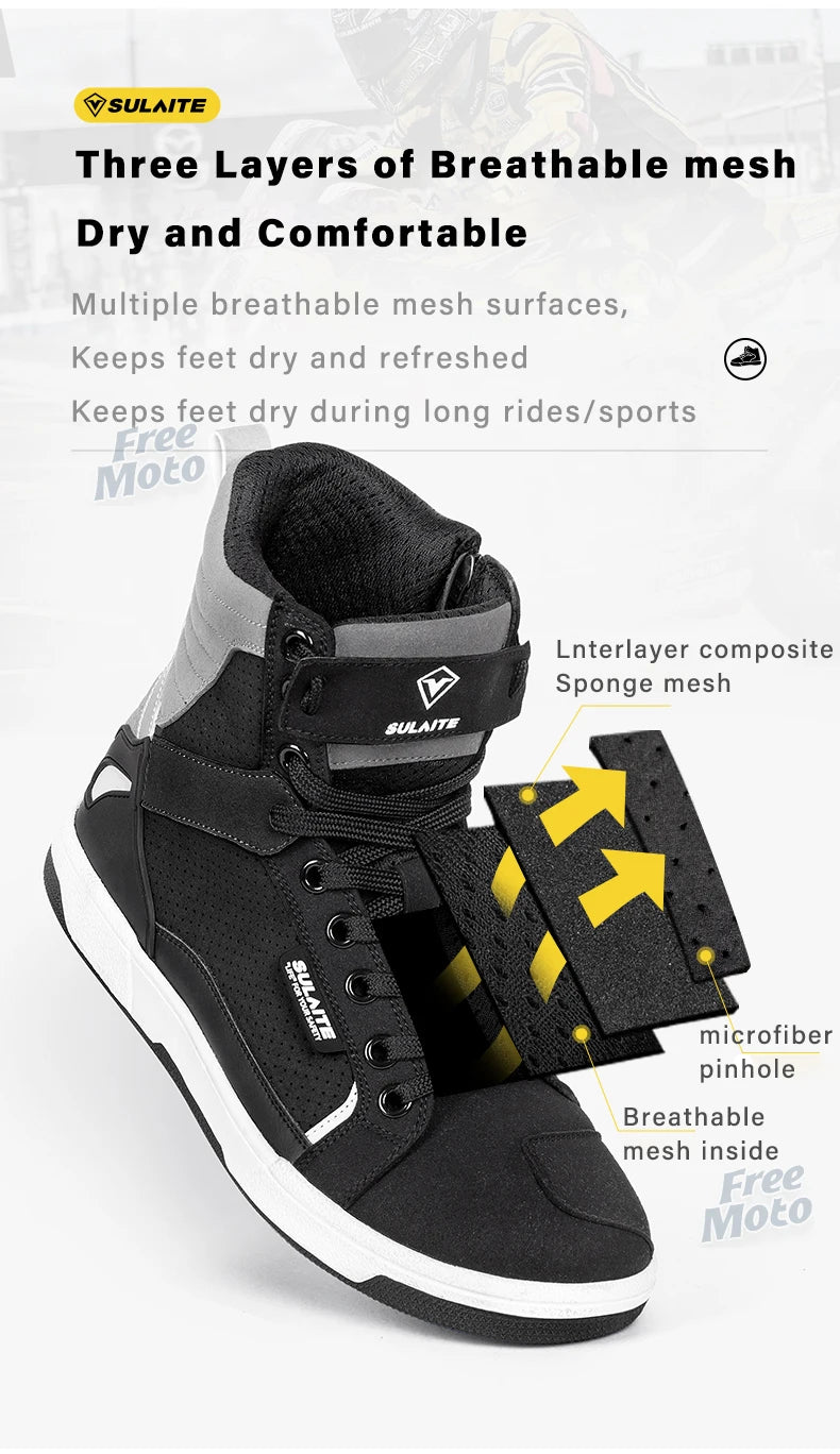 Men's Riding Motorcycle Boots Microfiber Leather Moto Motocross Summer Breathable Anti-fall Rider Road Casual Shoes