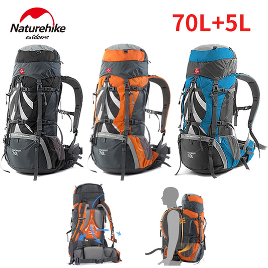 Naturehike 70L+5L Hiking Backpack Waterproof Outdoor Mountaineering Bag Knapsack Softback Big Capacity Rucksack With Rain Cover