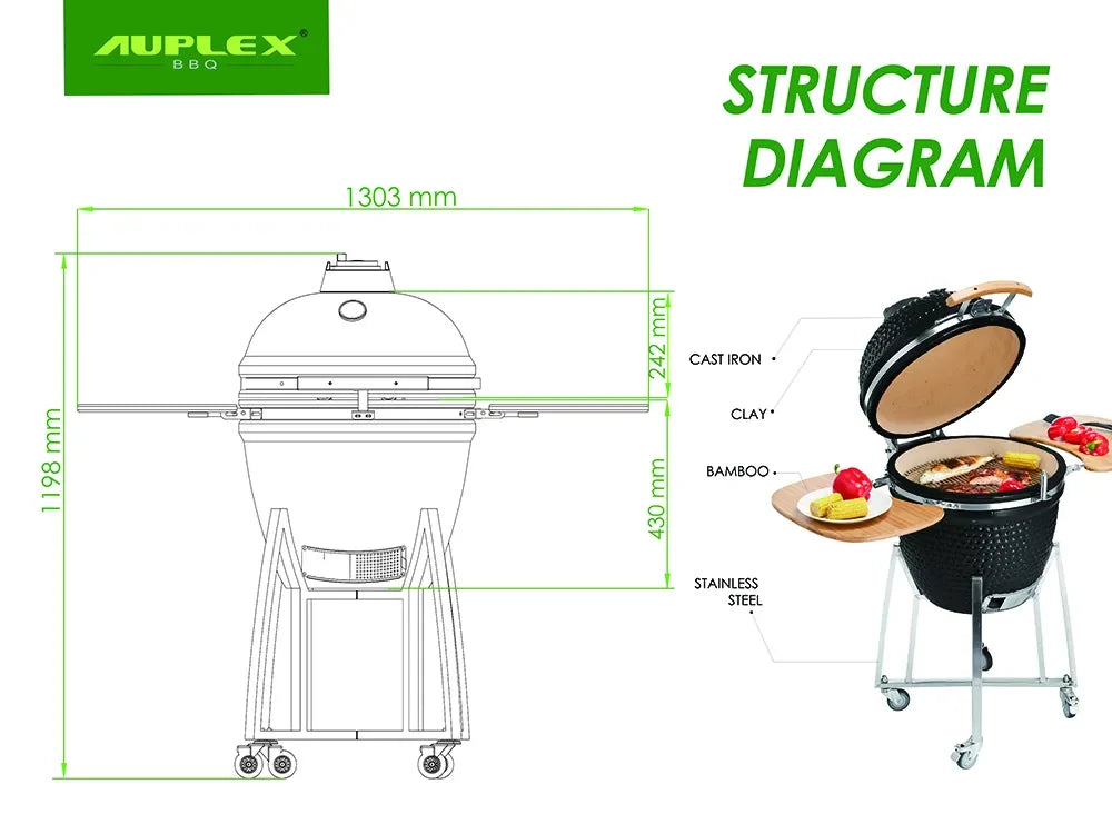 Auplex Wholesale Barbeque Asador Portable Charcoal 21-Inch Kamado Ceramic Grills BBQ