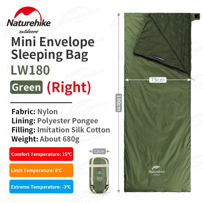 Naturehike LW180 Sleeping Bag Ultralight Summer Cotton Quilt Outdoor Camping Hiking for Single Splicing Envelope Sleeping Bag