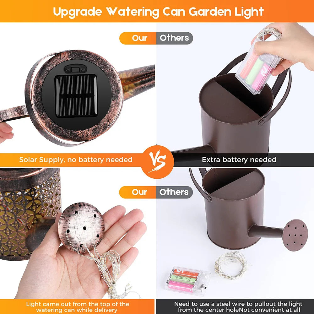 LED Solar Lights Outdoor Watering Can Light Hanging Waterfall Decor Yard Porch Lawn Outdoor Solar Garland Lights Waterproof