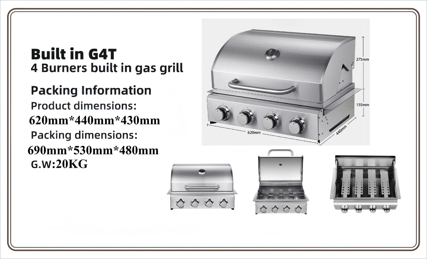 Barbecue Grill Outdoor 4 or 5 Burners Built in Gas BBQ Grill Household Built-in Barbecue Stove