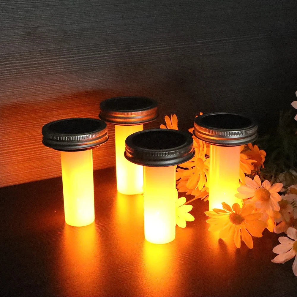 LED Solar Mason Jar Lights 2/4/8/12PCS Bottle Cap Flame Lamp Waterproof Fairy Light for Garden, Patio, Outdoor, Yard, Lawn Decor