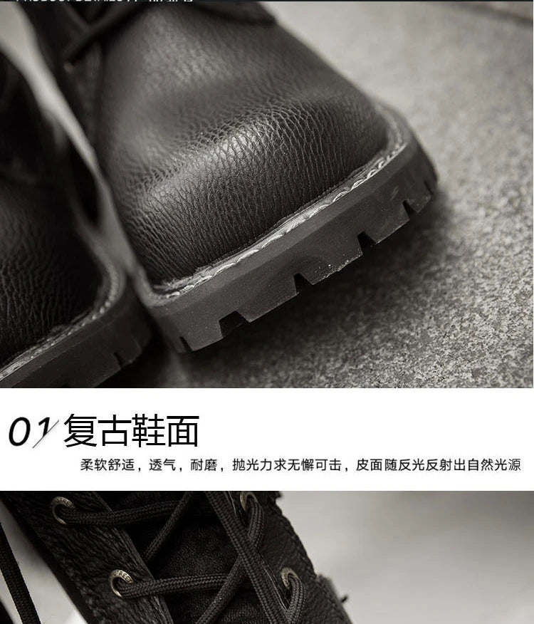 Men's Cowboy Boots High Top Inner Heightening Shoes High Breathable Boots Plus Size Shoes Casual Sneakers Motorcycle Boots