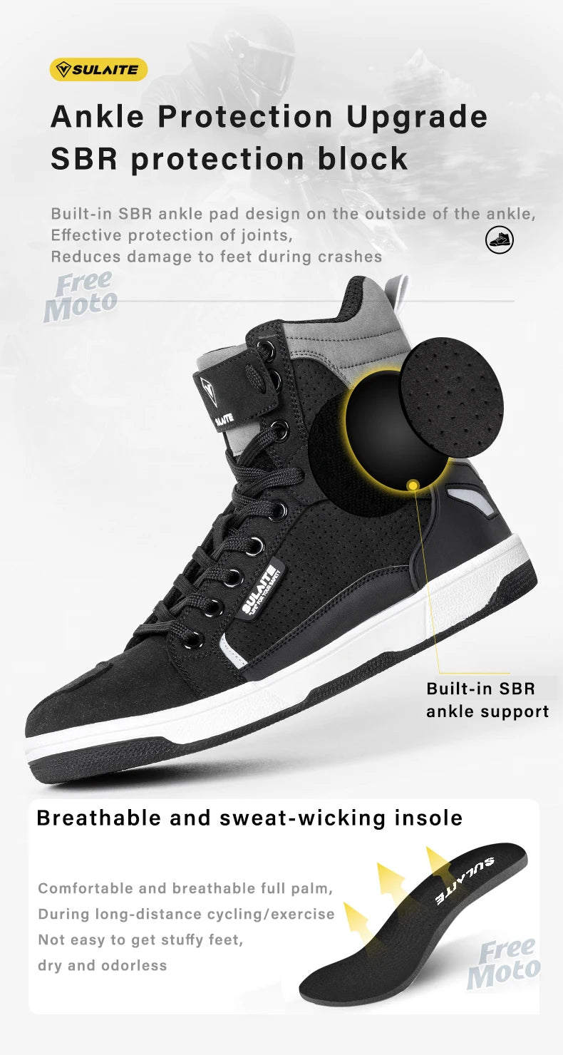 Men's Riding Motorcycle Boots Microfiber Leather Moto Motocross Summer Breathable Anti-fall Rider Road Casual Shoes