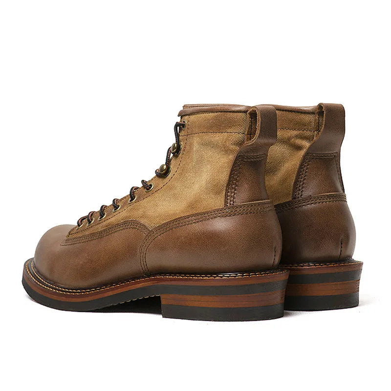 Retro Mens Motorcycle Boots Genuine Cowhide Leather Motorbike Riding Boots Vintage Hight-Top Moto Boots Motocross Ankle Shoes