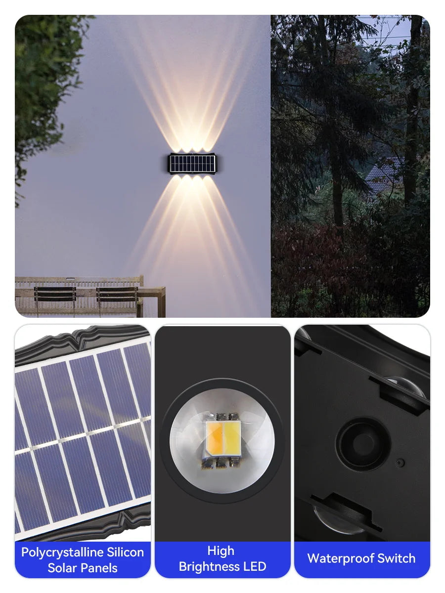 Solar Wall Lamp Outdoor Warm Light Waterproof Up And Down Luminous Lighting Balcony Yard Garden Decoration Lights Exterior Wall