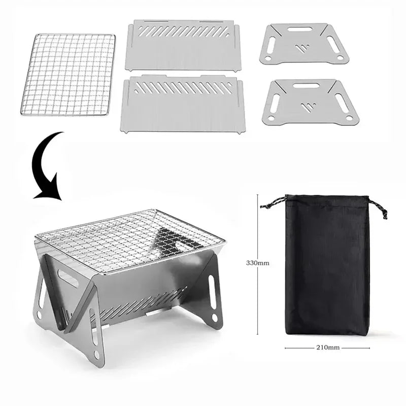 Portable Folding Barbecue Grill Heating Stoves Multifunction Camping BBQ Grill Rack Net Firewood Stove Stainless steel BBQ Grill