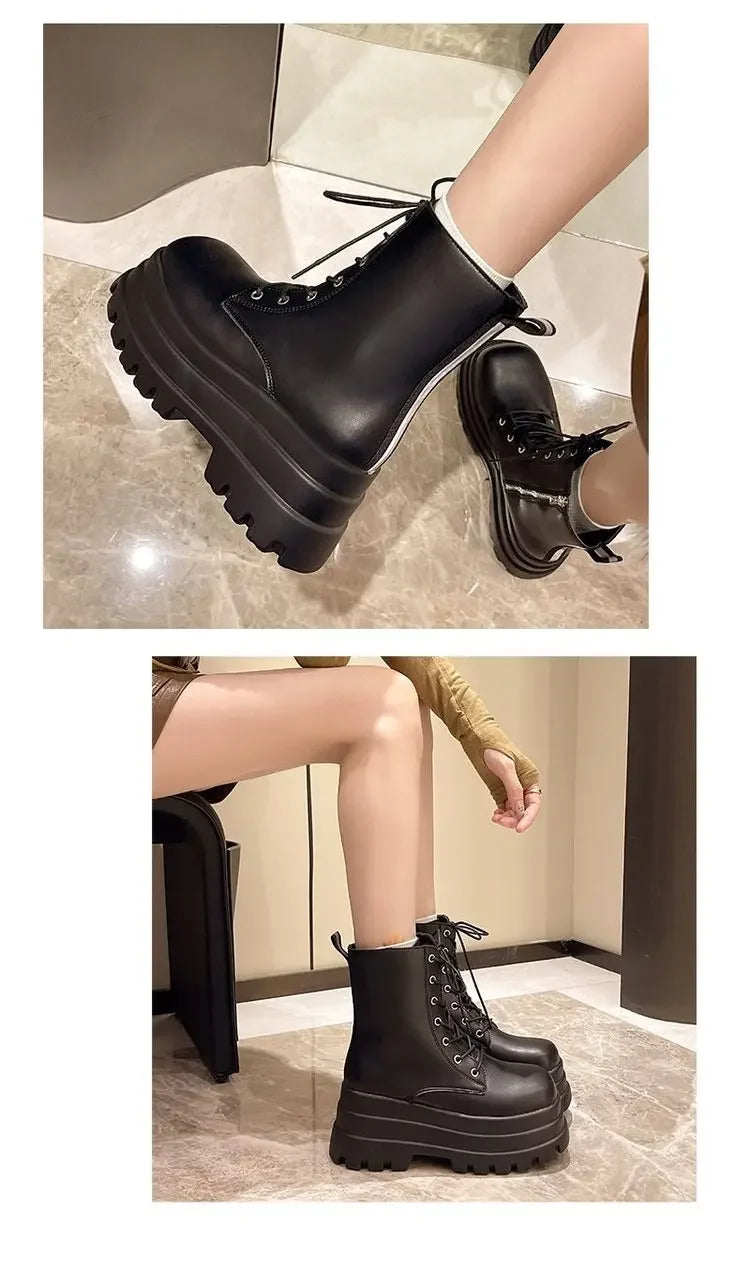 Chunky Platform White Ankle Boots Women shoes 2024 Autumn Winter Pu Leather Booties Mujer Punk Thick Bottom Motorcycle Boots