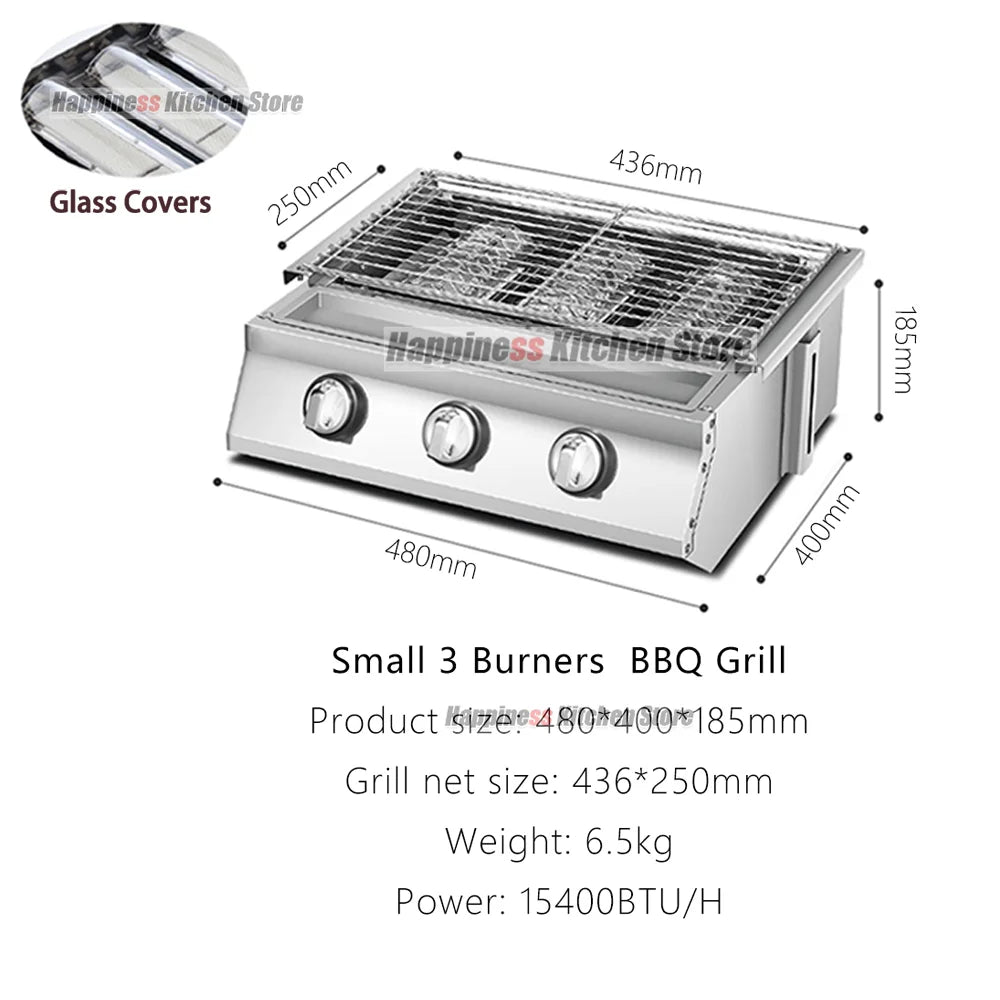 2/3/4 Burners BBQ Grill LPG Gas Grill Gas Stoves Stainless Steel Burners With Glass Covers Outdoors Camping Barbecue
