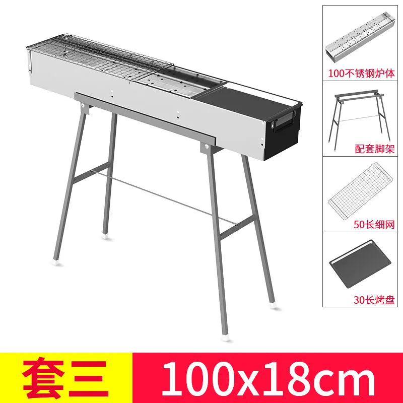 Stainless steel barbecue stove, home charcoal, outdoor large portable, enlarged grill for picnics