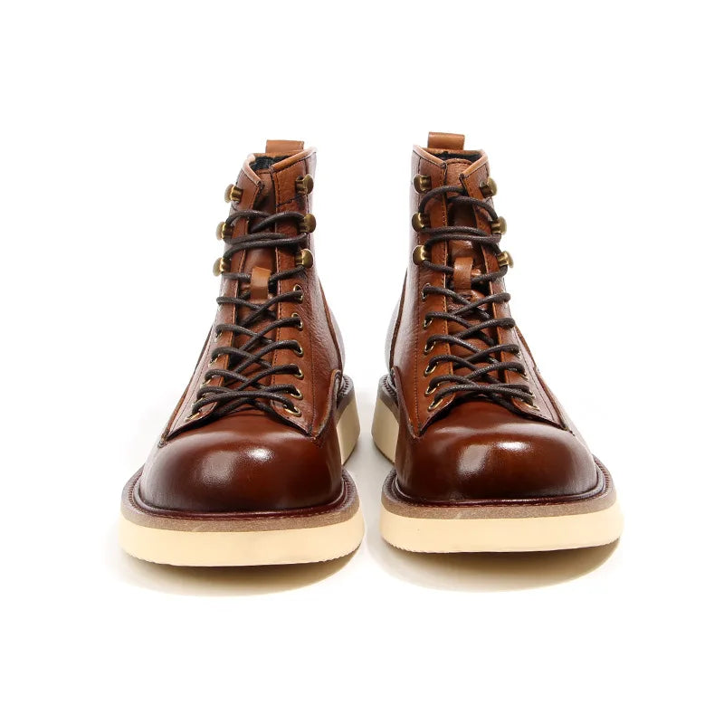 2025 New Vintage Autumn Winter Boots Lace Up Design Male Footwear Cow Real Leather Short Boots Retro Desert Boots Man Shoes A082