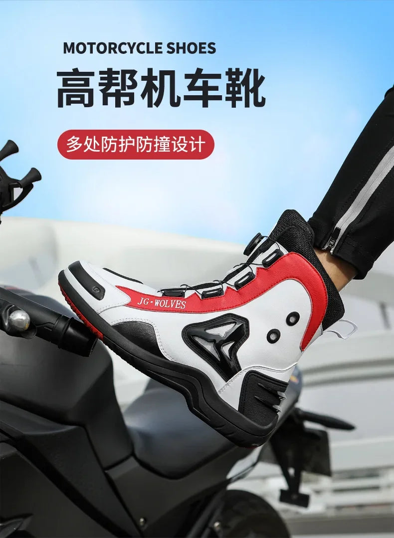 Non-slip  Motorcycle Protective Rubber Soles Boots Casual Motorcycle Boots Men's Leather Boots Motorcycle Riding Shoes