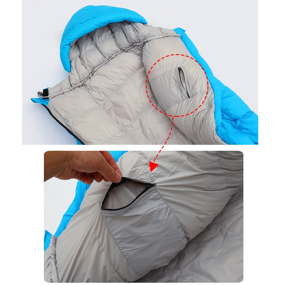 Premium Down and Synthetic Hybrid Sleeping Bag Camping  Lightweight Sleeping Bag High Neck Design Sleeping Bag 0°C to -5°C ，1.3