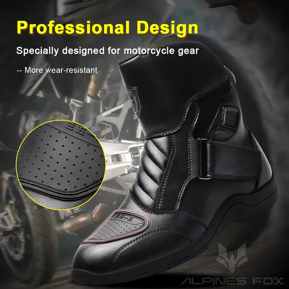 Retro Motorcycle Boots Leather Motorbike Anti-collision Foot Ankle Protective Shoes Moto Riding Short Boot Men