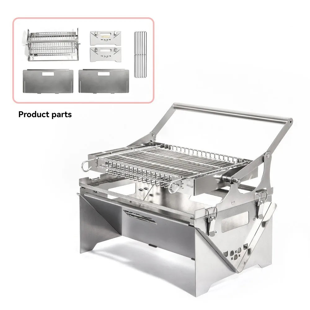 360° Rotating BBQ Grill – Stainless Steel, 5.7kg Lightweight for Camping & Parties – Feeds 1-6, Hands-Free Grilling for Family &