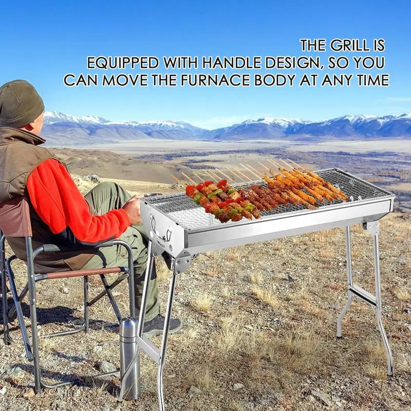 Folding Portable Barbecue Charcoal Grill Stainless Steel Large BBQ Grill Tool For Outdoor Cooking Camping Picnics Beach