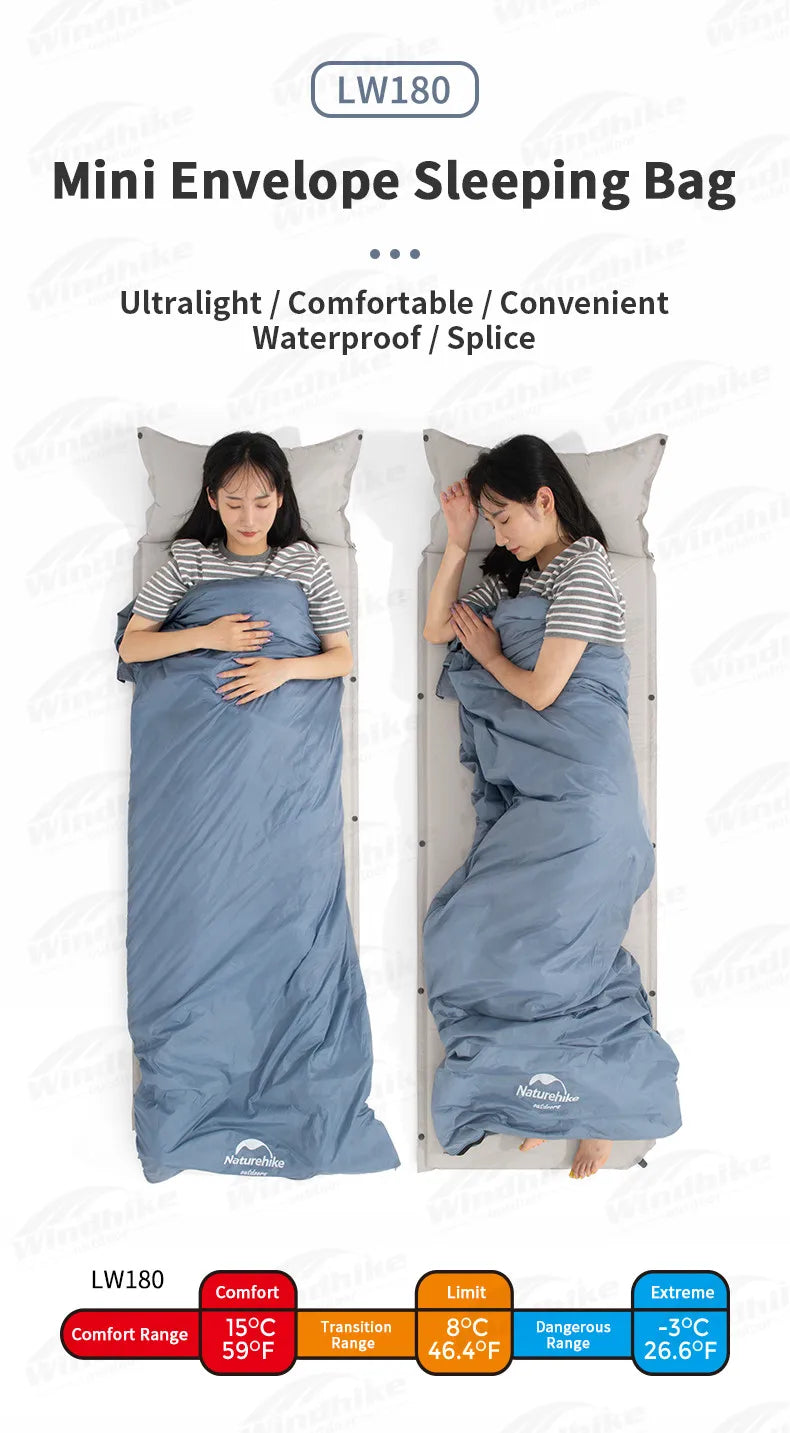 Naturehike LW180 Sleeping Bag Ultralight Summer Cotton Quilt Outdoor Camping Hiking for Single Splicing Envelope Sleeping Bag