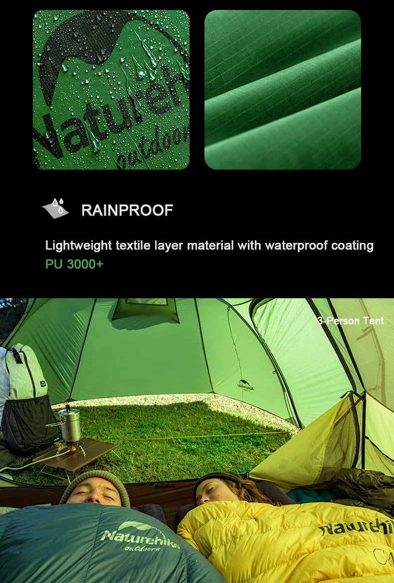 Naturehike-Ultralight Opalus Tunnel Double Tent, Outdoor Camping, Hiking, 2, 3, 4 Persons