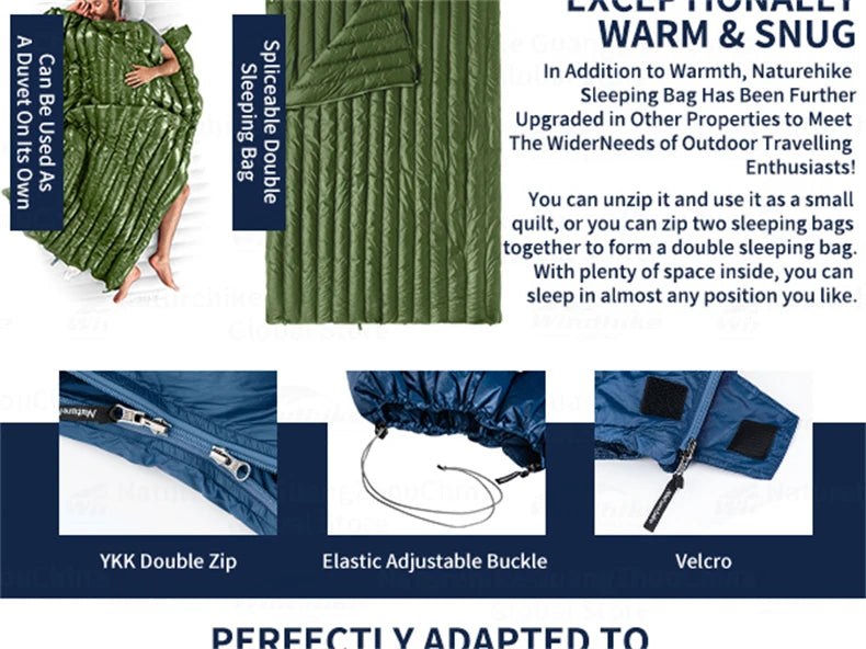 Naturehike Camping Duck Down Sleeping Bag CW295 Spring Warm Waterproof Splicable Double Quilt Ultralight Envelope Sleeping Bag