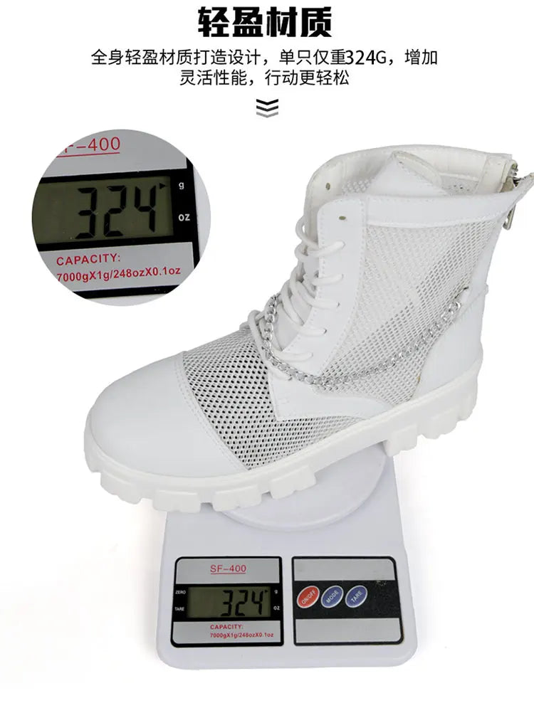 2024 New Summer Men's Boots Thick Bottom Mesh Surface Breathable Hollow Out Chain Short Boot Male Autumn Fashion Casual Shoes