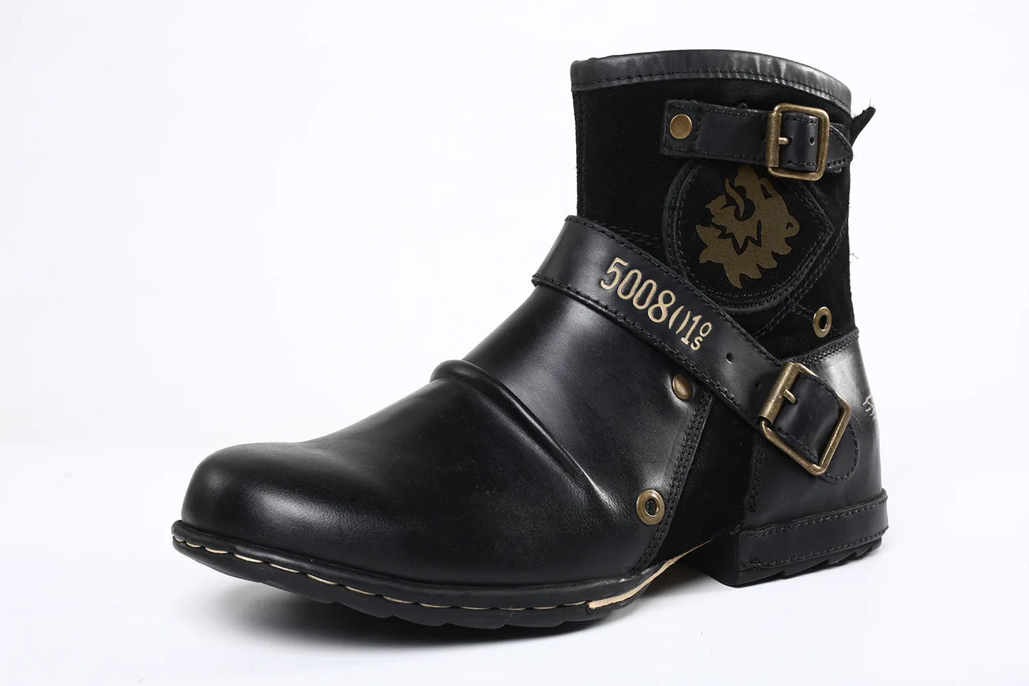 2025 New In Men Boots Luxury Handmade Men Ankle Boots Metal Buckle Zipper Motorcycle Boots Outdoor Plus Size 39-48 Punk Bottines