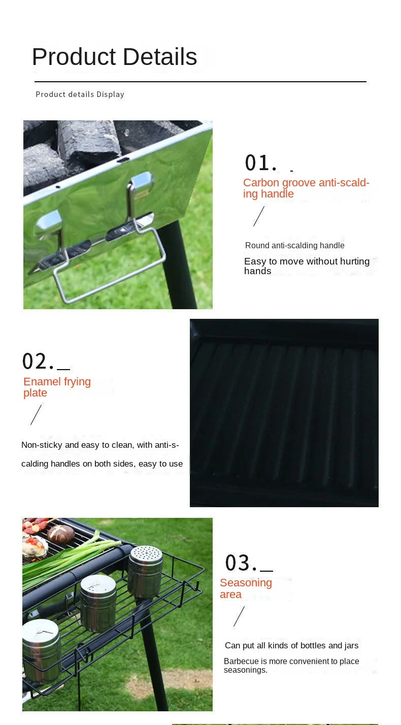 Home Outdoor Multifunctional Portable Barbecue Rack Charcoal Smokeless Barbecue Skewers Thickened Stainless Steel Barbecue Stove