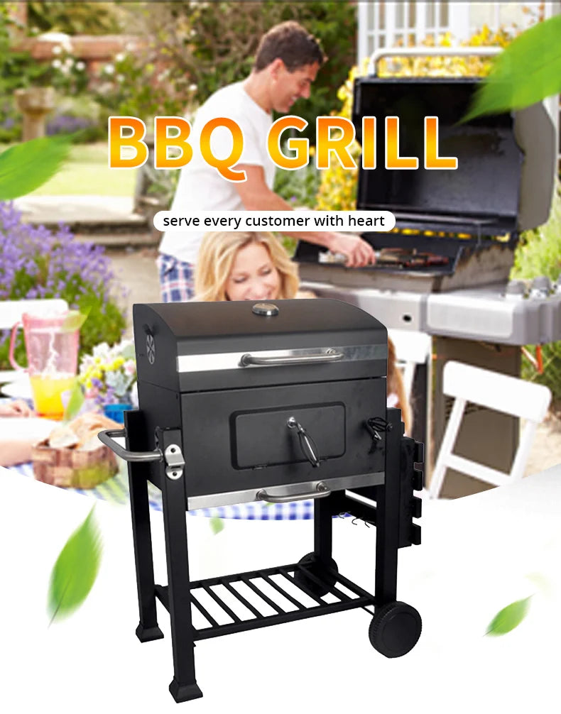 Bbq Table Grill Bbq Outdoor Kitchen Stainless Steel Industrial Grill Square Trolly Charcoal Grill