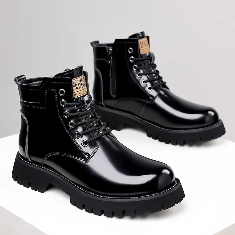 Hot Selling Men's Leather Boots Winter Thick Bottomed Work Boots British Style High Top Shoes Men's Retro Business Boots