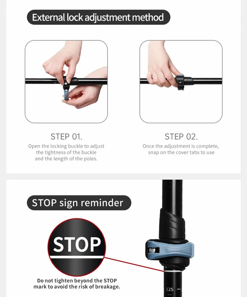 Naturehike Folding Trekking Pole Foldable Walking Stick for Walk Climbing Retractable 3 Sections Telescopic 6061 Aluminum Alloy